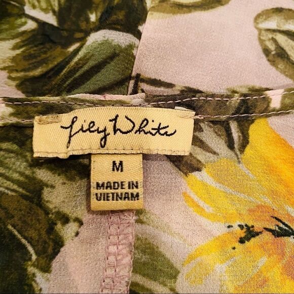 Lily White Kimono Floral Sheer Wrap Coverup Blush Trim Size Medium - Picture 6 of 12